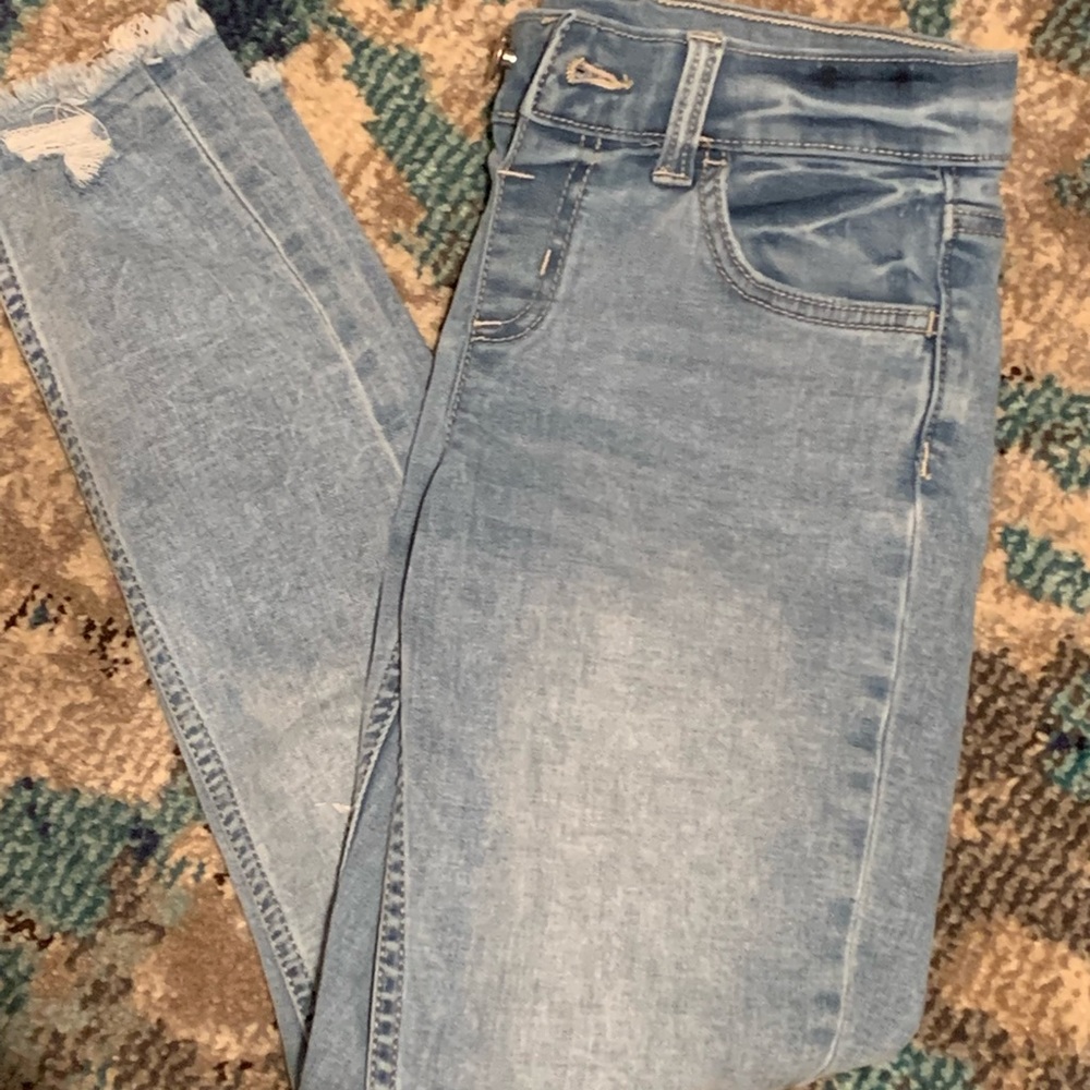 Girls Justice skinny jeans frayed bottom
